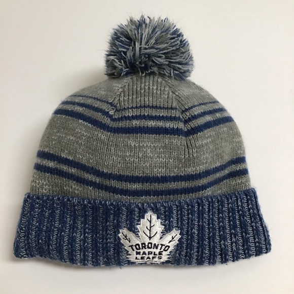 Old Time Hockey NHL Other - Toronto Maple Leafs NHL Hockey Gray Blue Knit Pom Beanie Skater Hat Fleece Lined